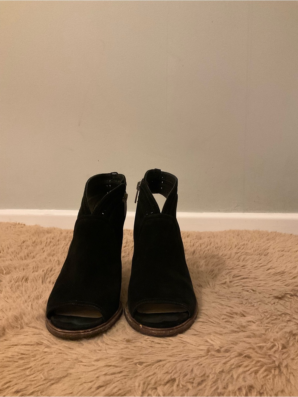 Vince Camuto Black Peep-Toe Suede Ankle Mules